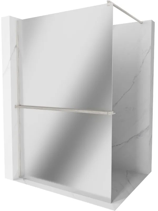 Mexen Kioto+ ścianka prysznicowa z półką Walk-in 90 x 200 cm, lustro, nikiel szczotkowany - 800-090-121-97-50