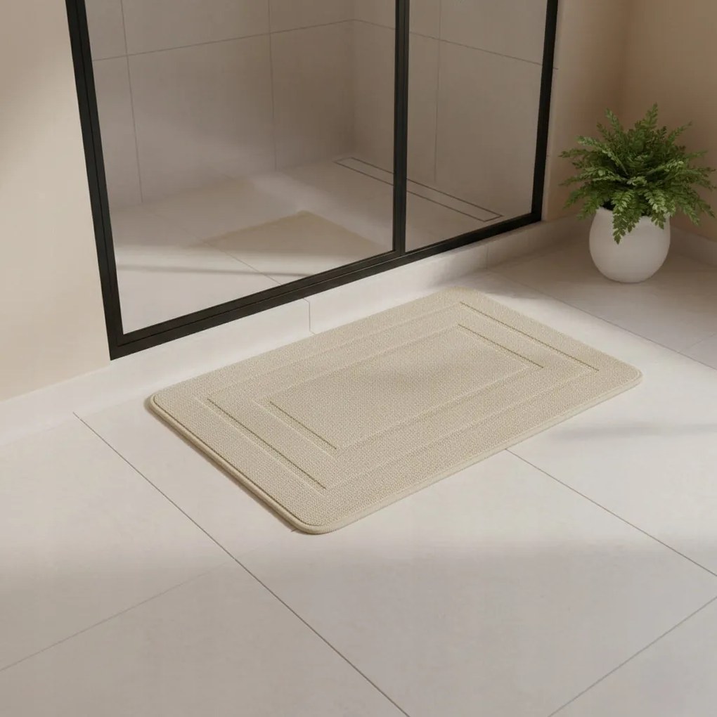 Beżowy Dywanik Łazienkowy 40x60 cm Dekoracyjny gumowy spód antypoślizgowy-L / Czarny