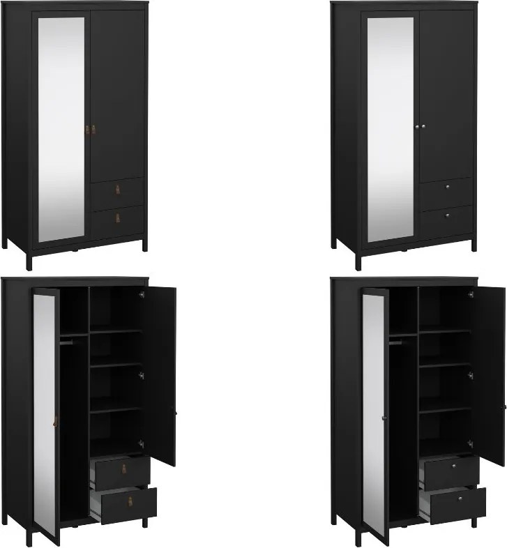 Dwudrzwiowa szafa z lustrem i szufladami Madrid, czarny mat