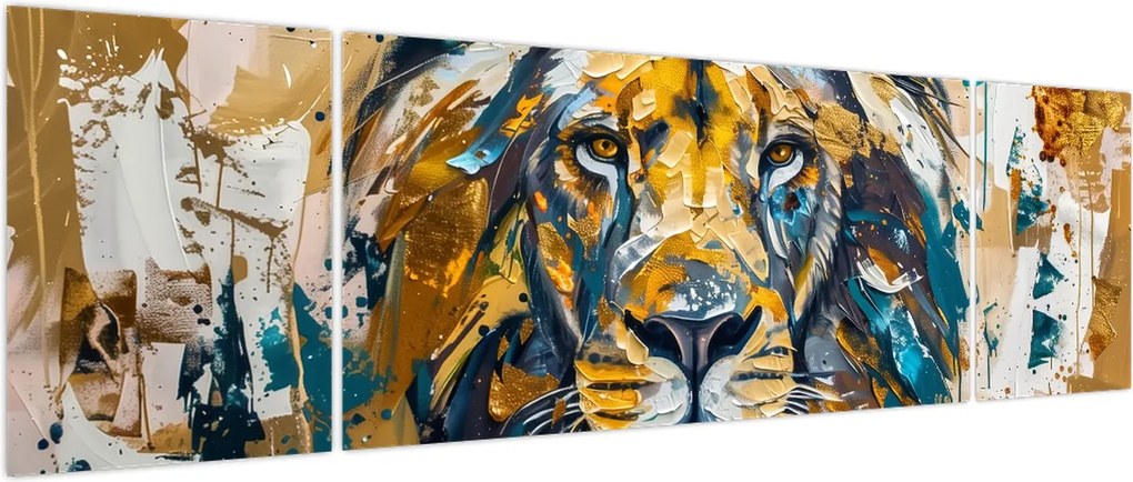 Obraz - Abstrakcyjny obraz olejny z lwem (170x50 cm)