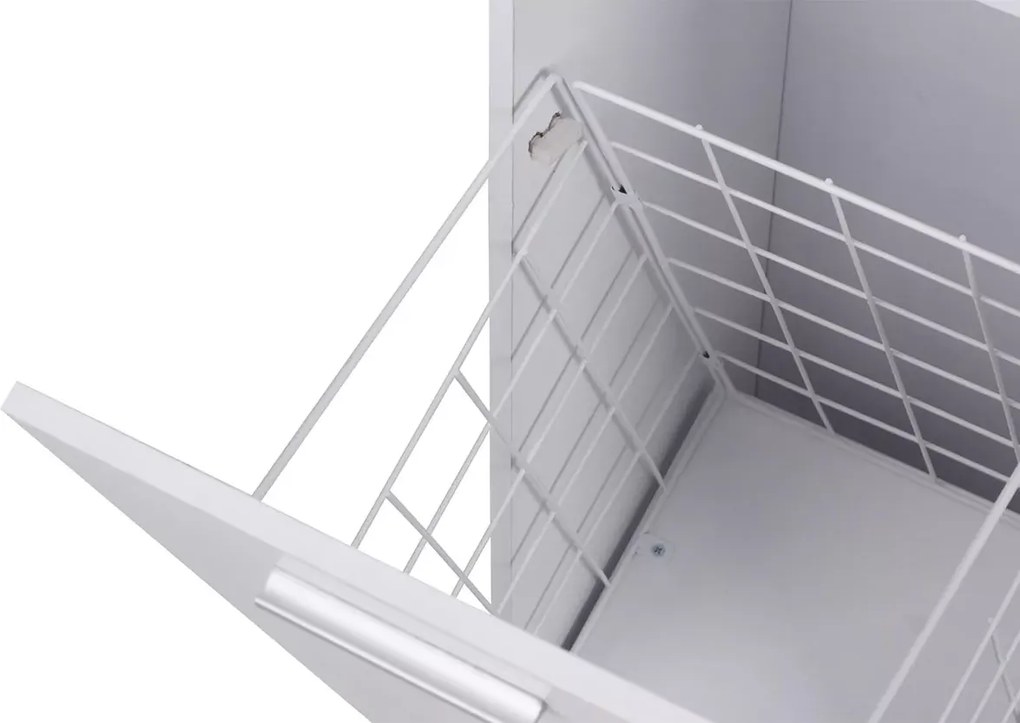 Szafka łazienkowa Dahi 30 cm biała – słupek łazienkowy z koszem na pranie i półkami do małej łazienki