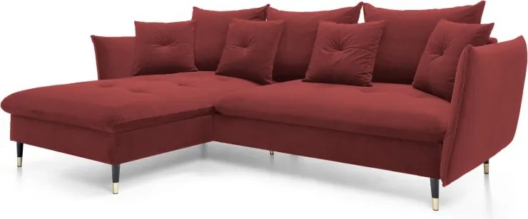 Narożnik GLAM Lewostronny z funkcją spania, zestaw z poduszkami wolnostojący tkanina RIVIERA 61 Burgundowy DOMO HOME