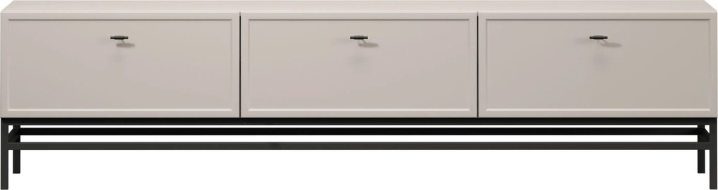 Szafka RTV Lorini 200 cm z szufladami - kaszmir / czarne uchwyty T-bar / stelaż