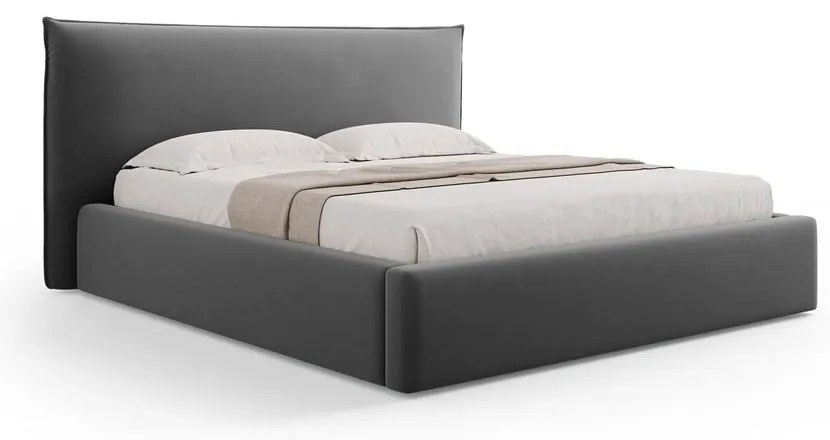 Ciemnoszare tapicerowane łóżko dwuosobowe ze schowkiem i stelażem 160x200 cm Elio – Milo Casa