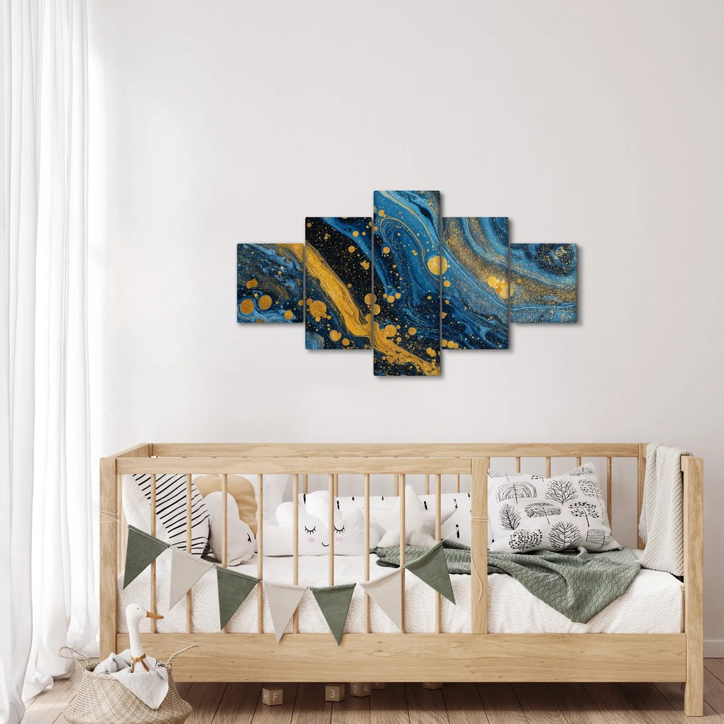 Obraz - Niebieska abstrakcja ze złotem (125x70 cm)