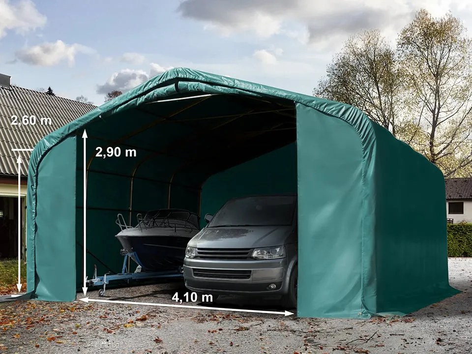 TOOLPORT 6x6m Namiot garażowy - 2,6 m wysokość ścian bocznych z 4,1x2,9m brama, PRIMEtex 2300, ciemnozielony, bez statyki - (99490)