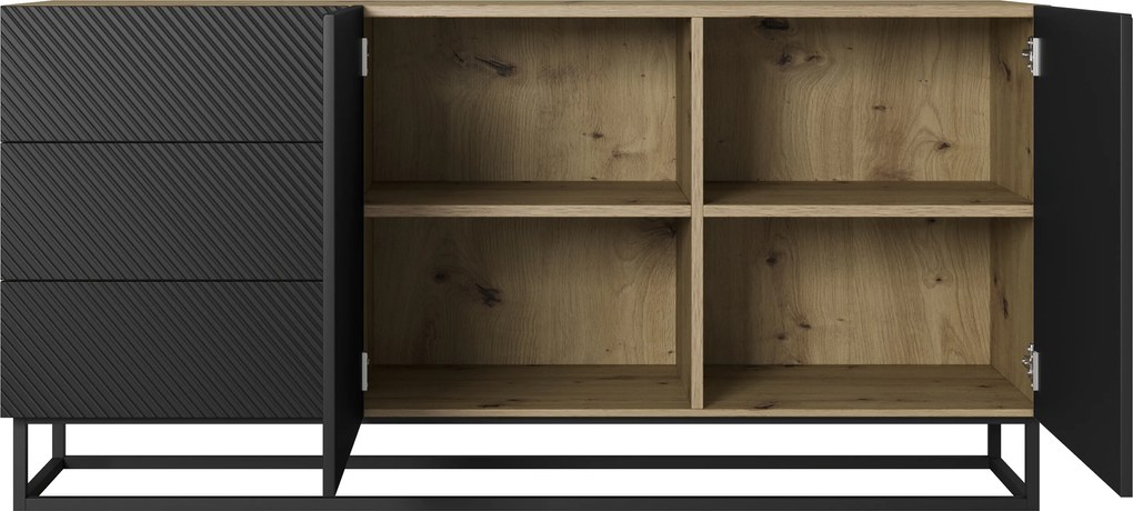 Komoda Asha 167 cm dwudrzwiowa z szufladami - artisan / czarny mat / czarny stelaż