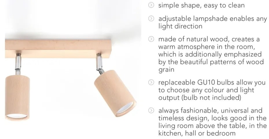 Drewniana lampa sufitowa Sollux Ludwik, dł. 45 cm
