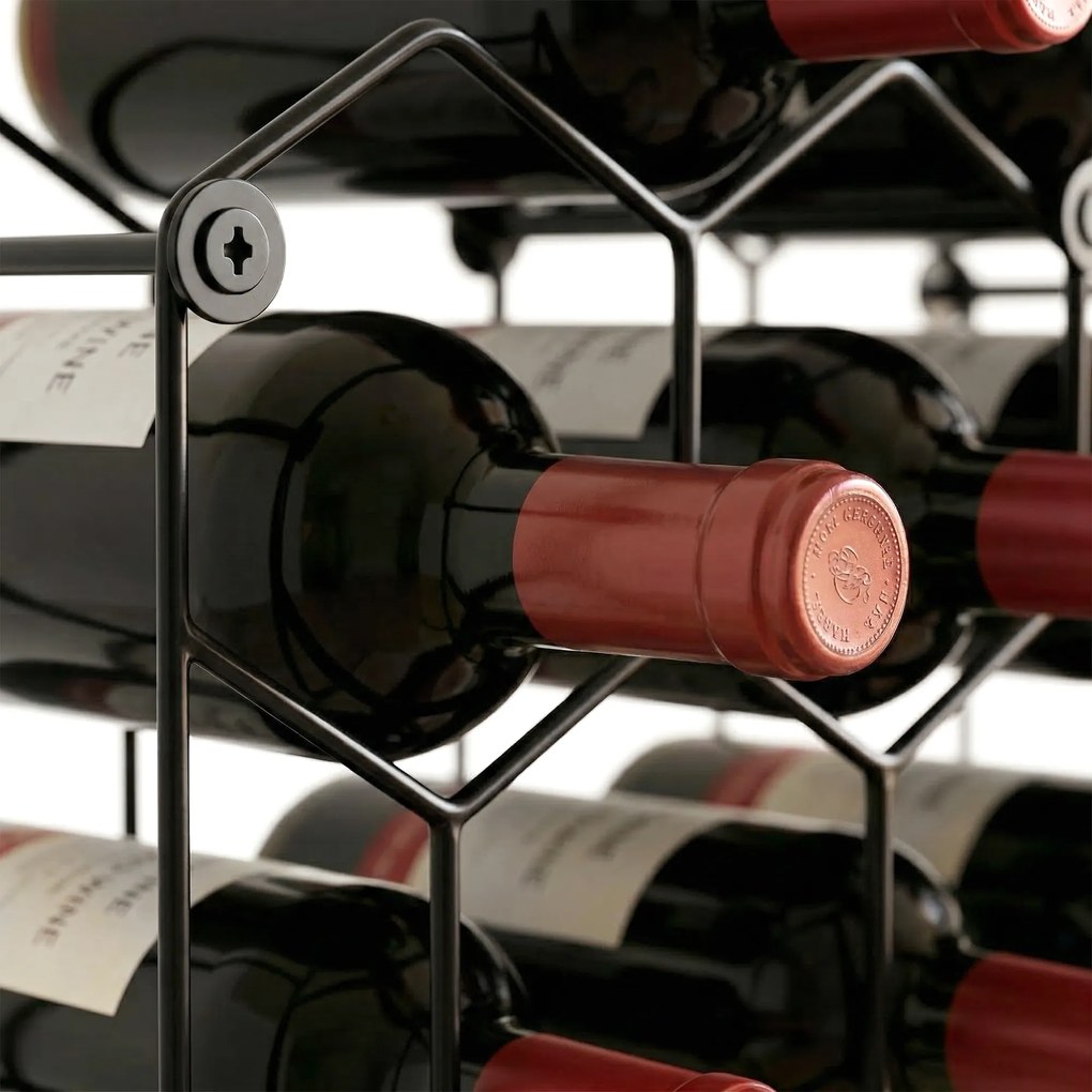 HOMCOM Stojak na wino na 13 butelek z designem plastra miodu, regulowanymi nóżkami, zabezpieczeniem przed przewróceniem, metalowy, 43 x 15,5 x 31 cm, czarny | Aosom PL