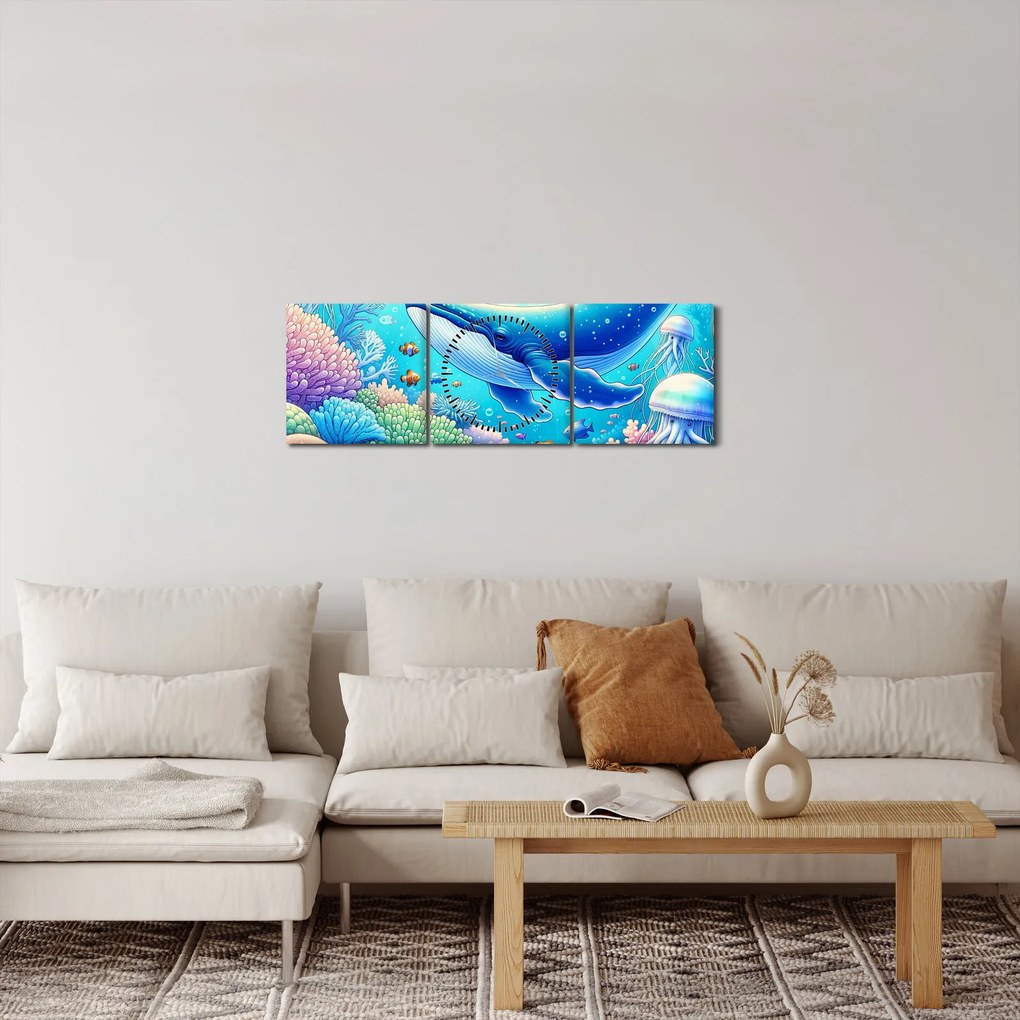 Obraz – Podwodny świat (z zegarem) (90x30 cm)
