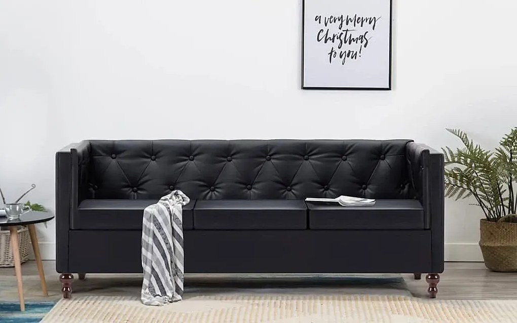 3-osobowa Sofa James 3Q w stylu Chesterfield - czarna