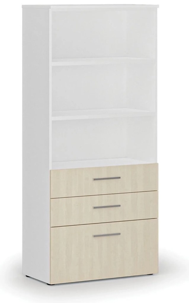 Szafa biurowa z kombinowanymi szufladami PRIMO WHITE, 800 x 420 x 1781 mm, biały/brzoza