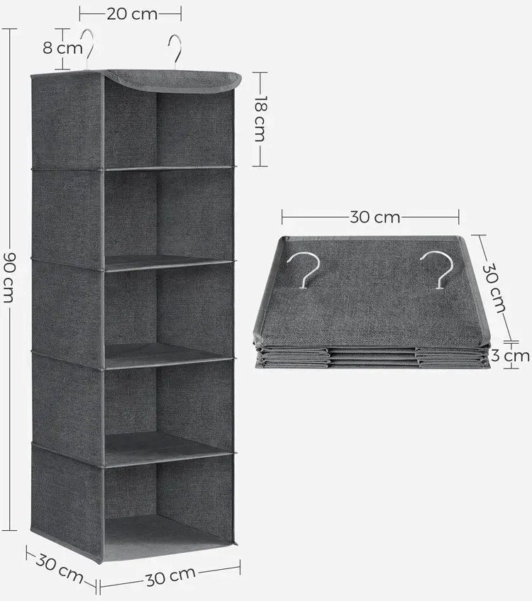 Szary wiszący organizer z 5 półkami D2-D88