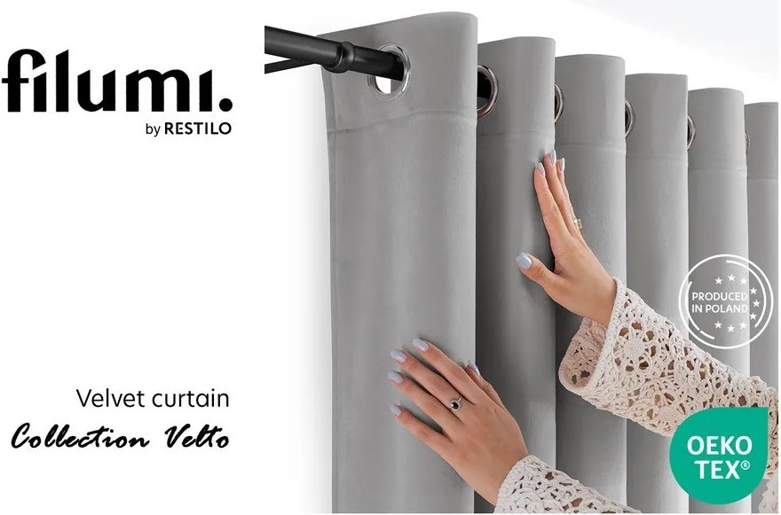 Szara aksamitna zasłona częściowo zaciemniająca (dimout) 400x250 cm Velto – Filumi