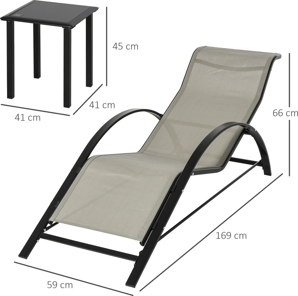 Outsunny Zestaw 3-częściowy leżaków ogrodowych z stolikiem bocznym Metalowa konstrukcja Komfort i styl Szary Czarny | Aosom PL