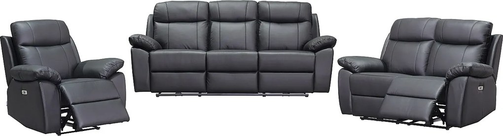 Kanapy 3-osobowa, 2-osobowa z elektryczną funkcją relaks ze skóry w kolorze czarnym VIPINO