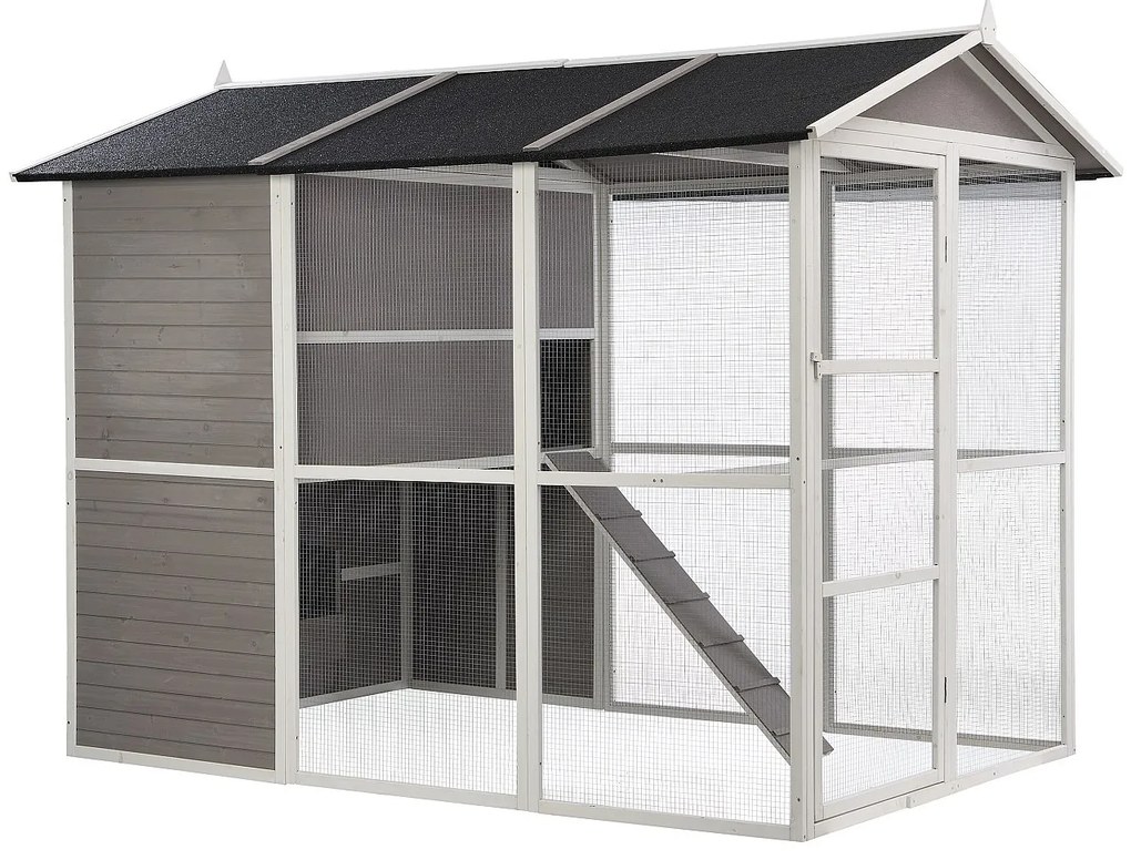 Kurnik drewniany z wybiegiem - 10 kur - dł. 266 x szer. 174 x wys. 205 cm - Biały - FERAS