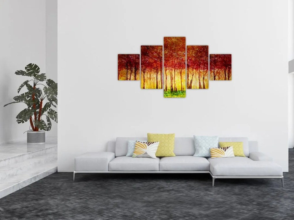 Obraz - Malowanie lasu liściastego (125x70 cm)