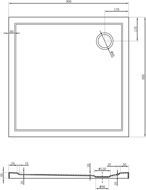Mexen Flow brodzik kwadratowy slim 90 x 90 cm, biały połysk - 46S109090
