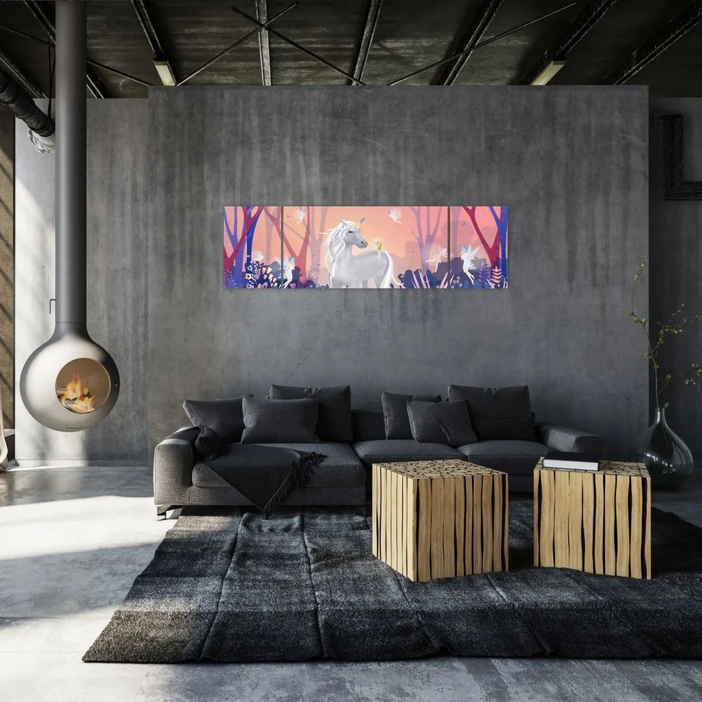 Obraz - Jednorożec w magicznym lesie (170x50 cm)