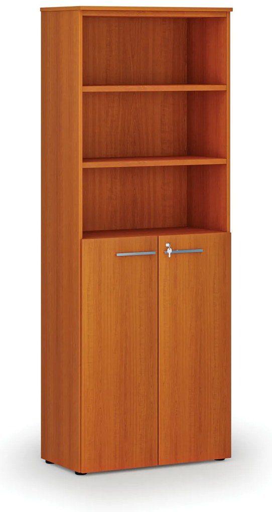 Szafa biurowa kombinowana PRIMA WOOD, drzwi na 3 poziomach, 800 x 420 x 2128 mm, wiśnia