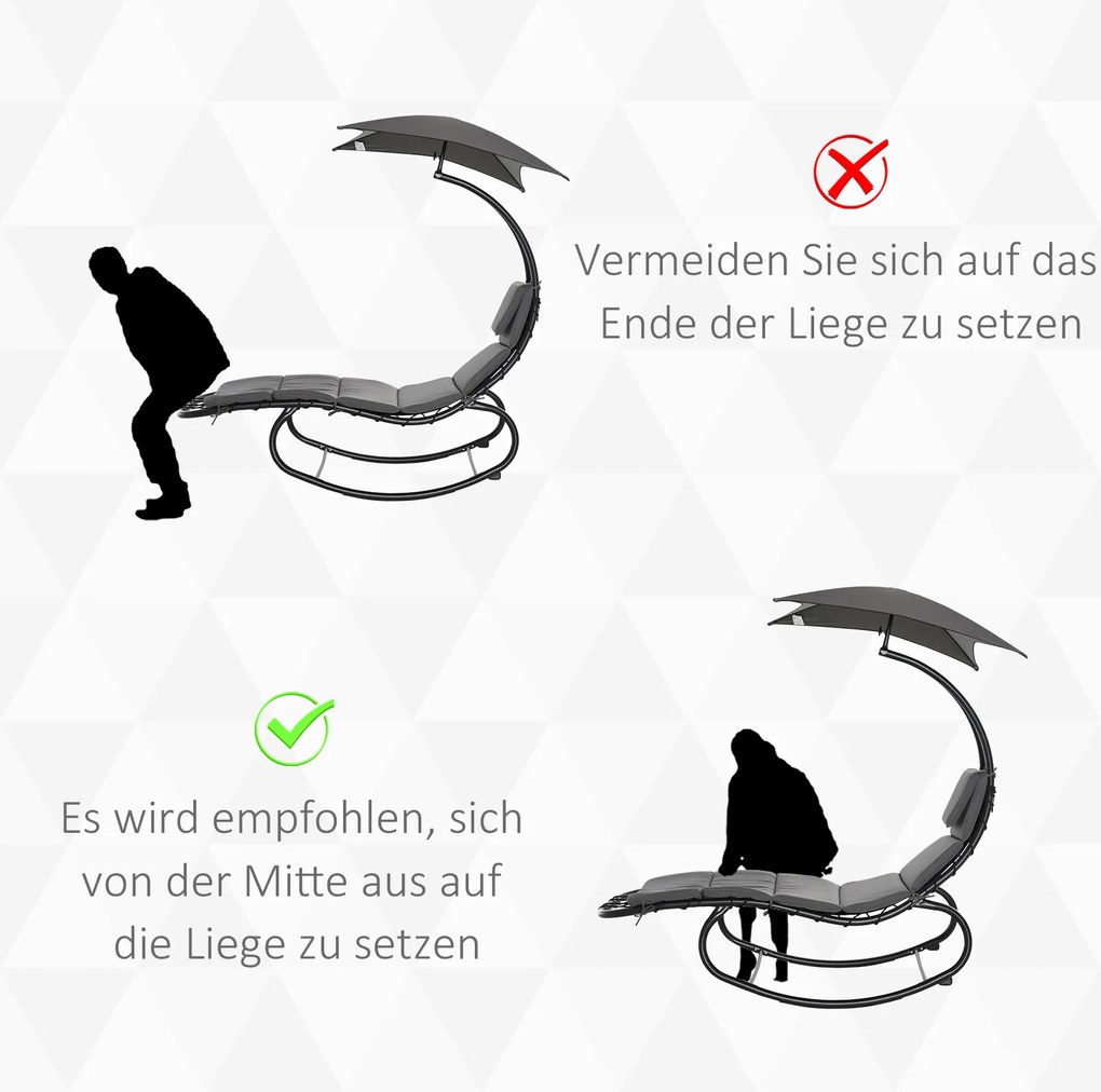 Outsunny Huśtająca się Leżanka Krzesło Huśtawka Relaksacyjna z Dachem Ogród Balkon Biuro Ciemnoszary 185 x 114 x 190 cm