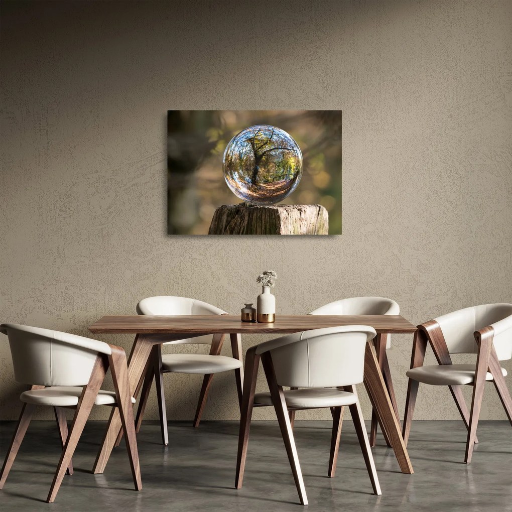 Obraz na szkle - Odbicie w szklanej kuli (70x50 cm)