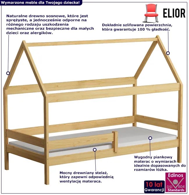 Łóżko dziecięce domek z materacem, sosna - Petit 3X 190x90 cm