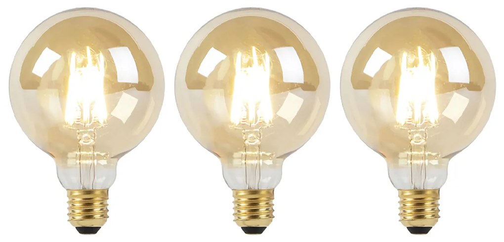Zestaw 3 żarówek LED E27 Dim to Warm G95 złoto 8W 806lm 2000-2700K