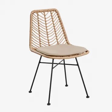 Zestaw 4 Krzeseł Do Jadalni Gouda Natural Z Syntetycznego Rattanu Miel & Czarny & Dried Herb - Sklum