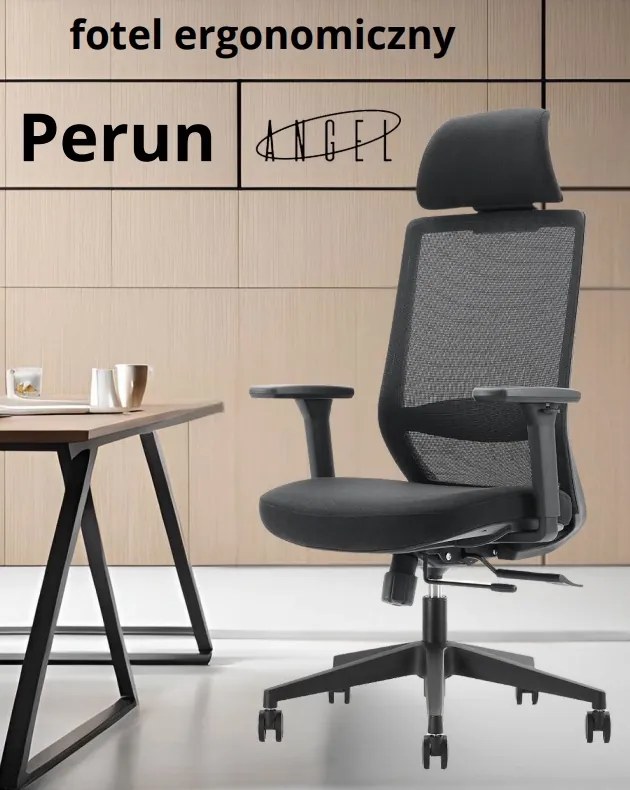 Czarne krzesło biurowe Perun, ergonomiczne, zgodne z normą BHP
