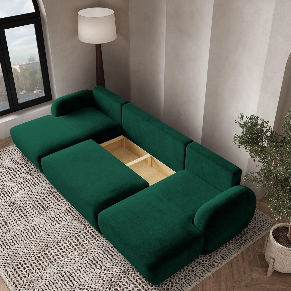 Masseno Narożnik SAVONA z funkcją spania i pojemnikiem na pościel Narozniki U, Rozkładana sofa - Butelkowa zieleń, KRONOS 19