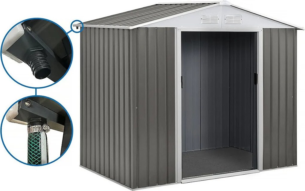 Szopa Ogrodowa Metalowa "Dallas" Taupe 2.71m² z Rynną - Solidne i Eleganckie Przechowywanie na Zewnątrz