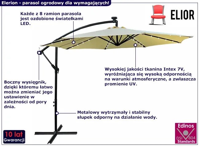 Beżowy parasol ogrodowy ze zmianą kąta nachylenia - Sorena
