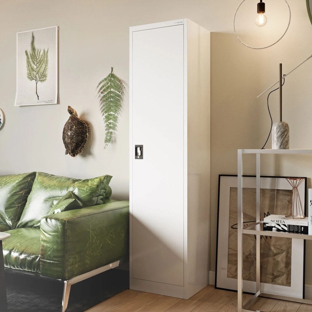 Biurowa szafa metalowa na akta ALEX, 450 x 1850 x 400 mm, biała