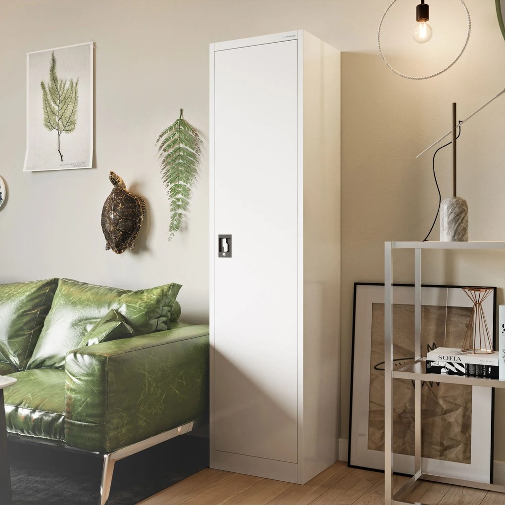 Szafa biurowa metalowa na akta, wąska, biała, 450x1850x400 mm: ALEX