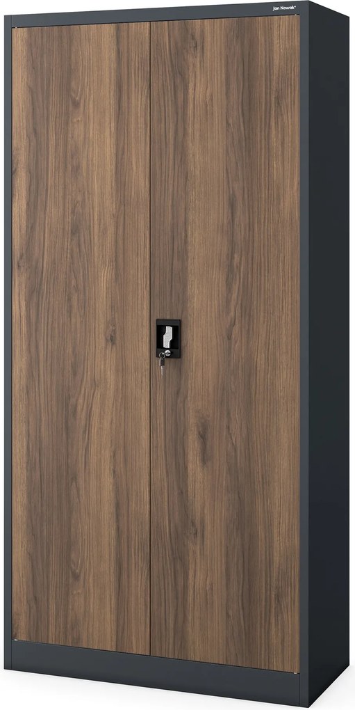 Szafa metalowa wielofunkcyjna antracytowa / orzech: Eco Design DAWID, 900 x 1850 x 450 mm