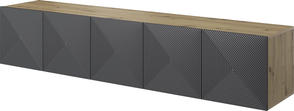 Szafka RTV Asha 200 cm wisząca z ryflowanym frontem - artisan / rivier stone mat