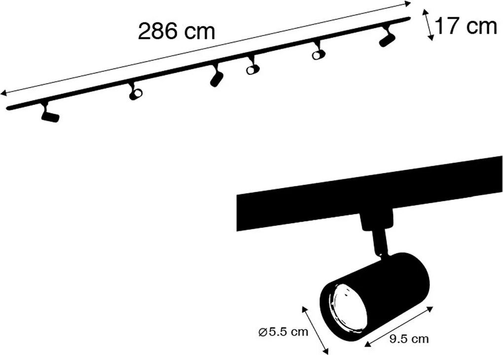 Inteligentny system oświetlenia szynowego z 6 reflektorami białymi, jednofazowy, 300 cm - Iconic Jeana