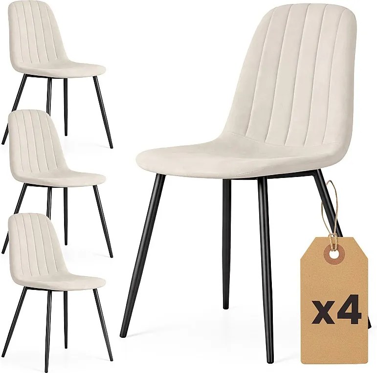 4x Welurowe krzesło tapicerowane pikowane Beżowe LUMO Czarne nogi