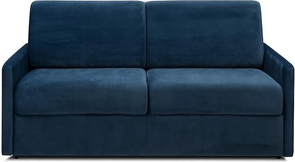 Kanapa 2-osobowa rozkładana typu express z granatowego weluru z siedziskiem z pianki z pamięcią kształtu - Powierzchnia 120 cm - Materac 14 cm CALIFE