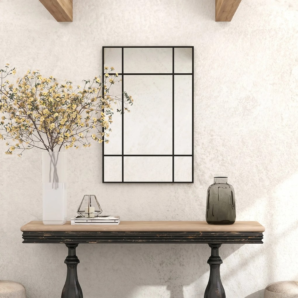 HOMCOM Lustro ścienne, dekoracyjne lustro z metalową ramą, czarne paski, szkło wielowarstwowe, 90B x 2T x 60H cm | Aosom PL