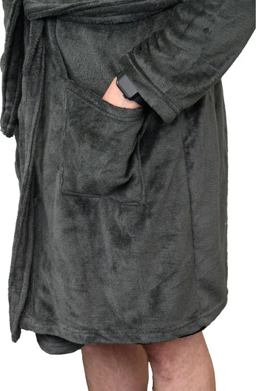 Szlafrok z mikropluszu z kapturem SPIRIT, szary Wielkość: L
