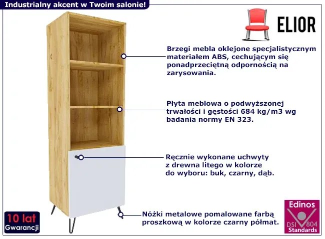 Witryna na metalowych nóżkach loft dąb craft + biały - Zorina 11X