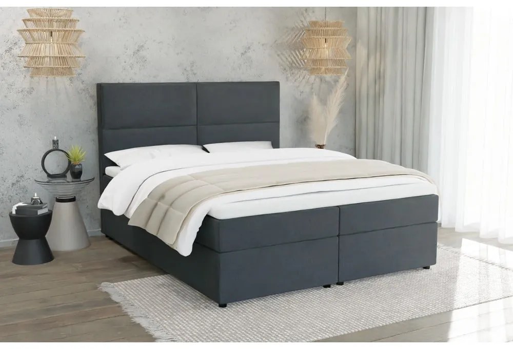 Szare łóżko boxspring ze schowkiem 140x200 cm Rico – Ropez