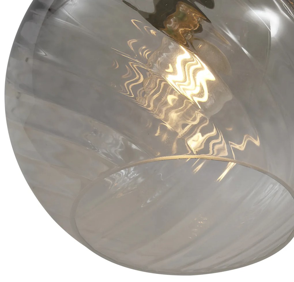 Lampa wisząca brązowa z dymionym bursztynowym i zielonym szkłem okrągła 4-punktowa - Bao ArtDeco Oswietlenie wewnetrzne