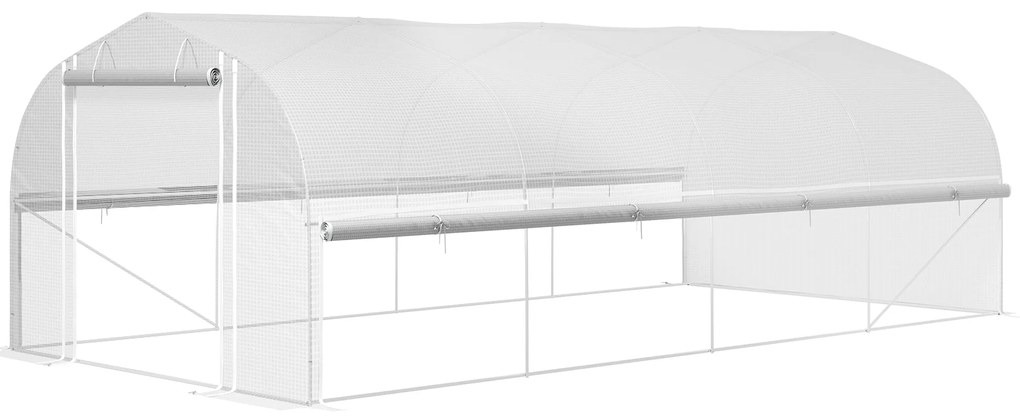 Outsunny Szklarnia 6x3x2 m, z 8 oknami, drzwiami, siatkami przeciw owadom, metalową ramą, Biały