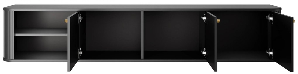Szafka RTV wisząca Vesper 187 cm trzydrzwiowa - czarny / złote uchwyty