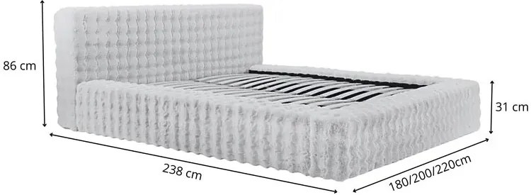 Szare łóżko pluszowe z zagłówkiem F2-K54