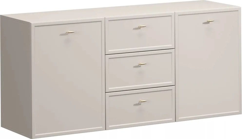 Komoda wisząca Lorini 150 cm z szufladami - kaszmir / złote uchwyty T-bar
